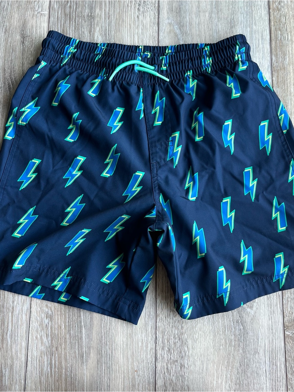 Old Navy Printed Swim Trunks Boys Size XL Lightning Bolt Navy Blue